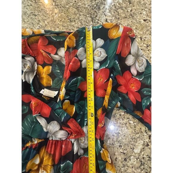 VINTAGE J. Harris 90s Tropical Hawaii Tiered Ruffle Asymmetric Midi Dress Size 4 - Picture 15 of 16